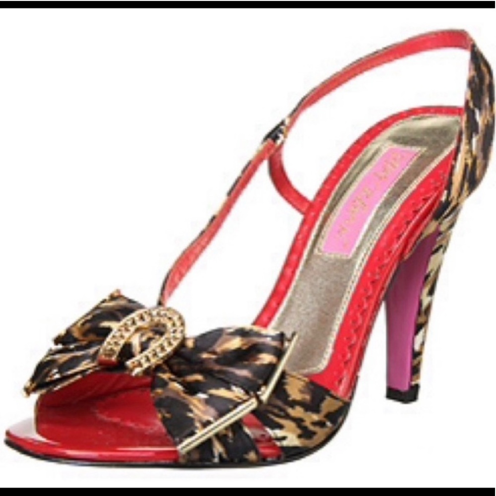 Betsey Johnson Lucky Horseshoe Bow Leopard Heels